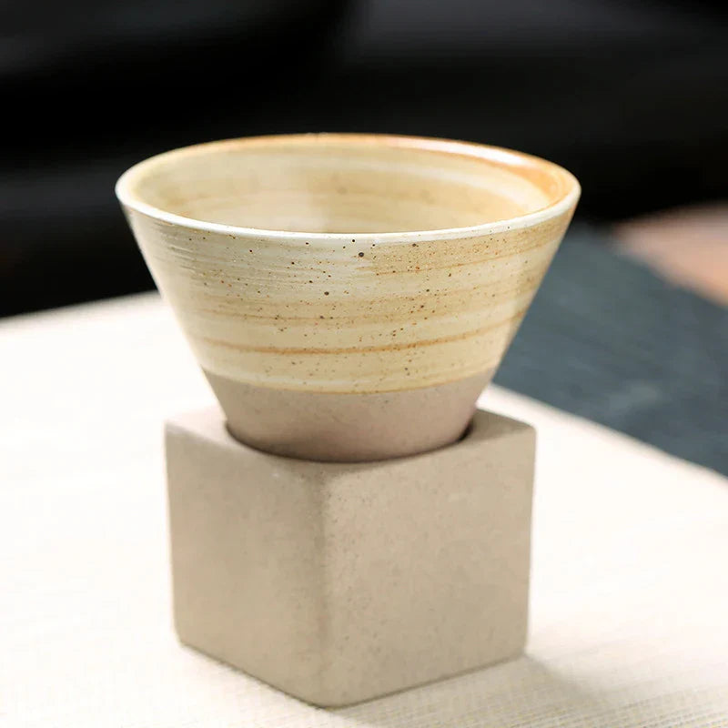 Cone‑Shaped Espresso Cup – Vintage Style Ceramic - with Stand-Brick by Brick London-Beige-Brick By Brick London