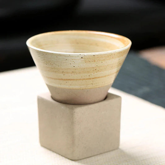 Cone‑Shaped Espresso Cup – Vintage Style Ceramic - with Stand-Brick by Brick London-Beige-Brick By Brick London