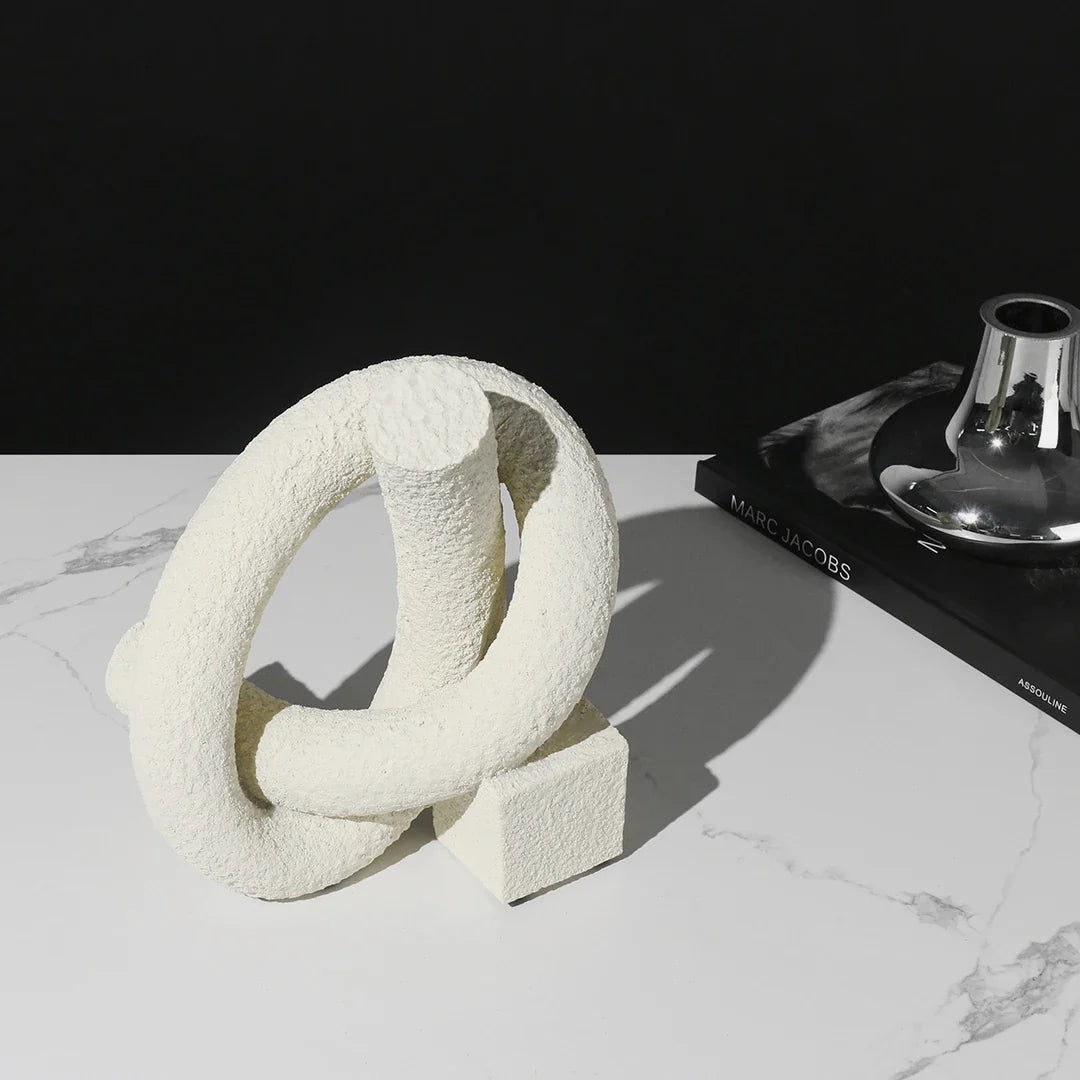 Suteki Ornament Sculpture | 9.8" Abstract Resin Art Loop Form | Neutral White, Black or Gold Gradient