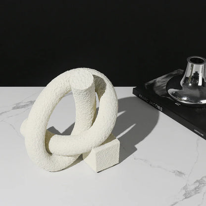 Suteki Ornament Sculpture | 9.8" Abstract Resin Art Loop Form | Neutral White, Black or Gold Gradient