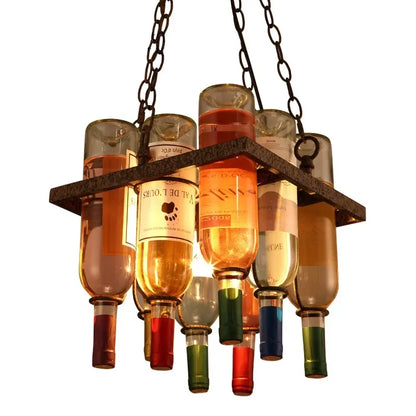 Retro Wine Bottle Pendant Lamp | H11.8 - H12.6 in | Vintage Loft Iron Chandelier | Bar Restaurant Cafe Hanging Light | Brick by Brick