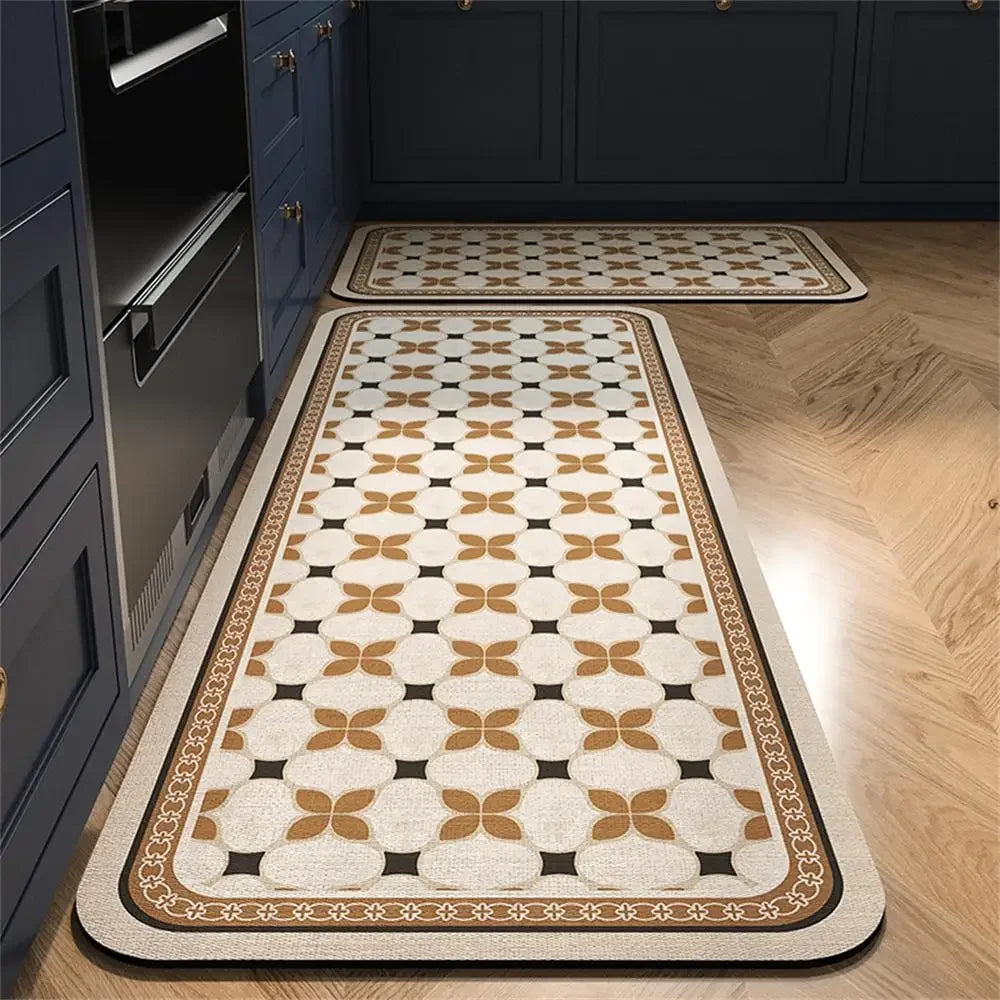 Retro Tile Kitchen Mat | Non-Slip Crystal Velvet Rug | Absorbent Washable Entryway Carpet | Brick by Brick