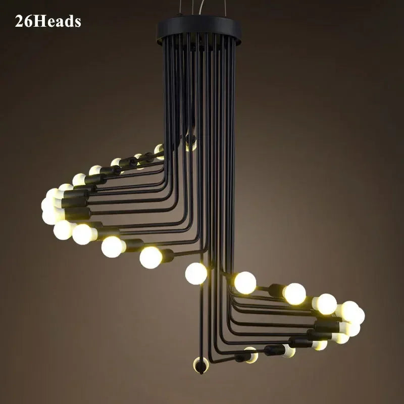 Nordic Spiral LED Chandelier | 16-26 heads | Black | Multi-Head Ceiling Pendant Light | Brick by Brick