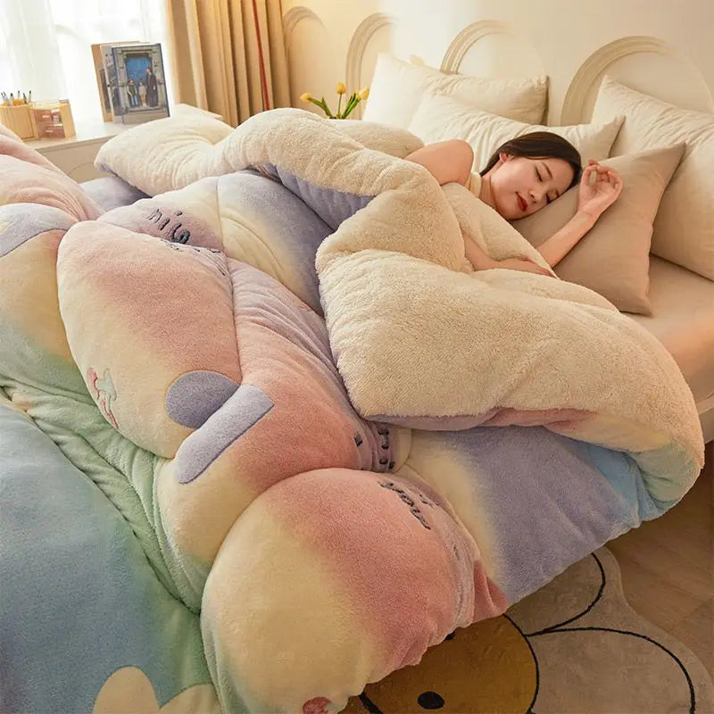 Winter Lamb Wool Blanket | 59 - 79 in | Super Warm Fiber Blanket | Thickened Comforter | Autumn & Winter Bedding | Brick by Brick