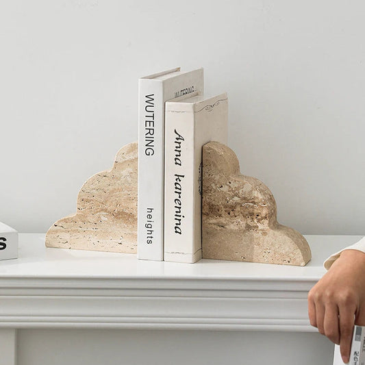 Nordic Travertine Bookends Set | 11.8 x 5.9 x 2 in | Natural Stone Decor | Wabi-Sabi Style | Brick by Brick