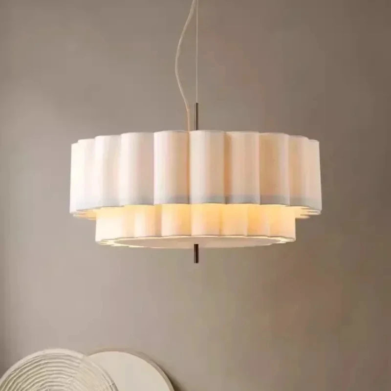 Natural Fabric Pendant Lamp | D 17.7 - 25.6 in | Wabi Sabi Chandelier | Retro Bohemian Style Lighting | Brick by Brick