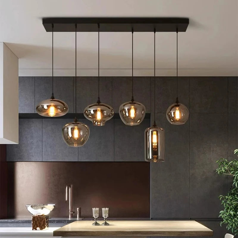 Contemporary LED Pendant Light |3-12 Heads | Glass & Iron | Remote & App Dimmable Chandelier | Brick by Brick