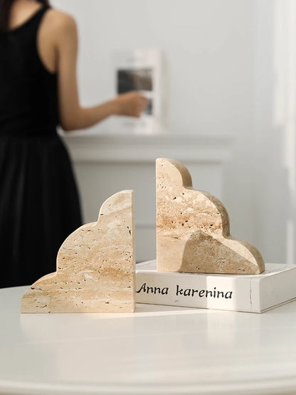 Nordic Travertine Bookends Set | 11.8 x 5.9 x 2 in | Natural Stone Decor | Wabi-Sabi Style | Brick by Brick