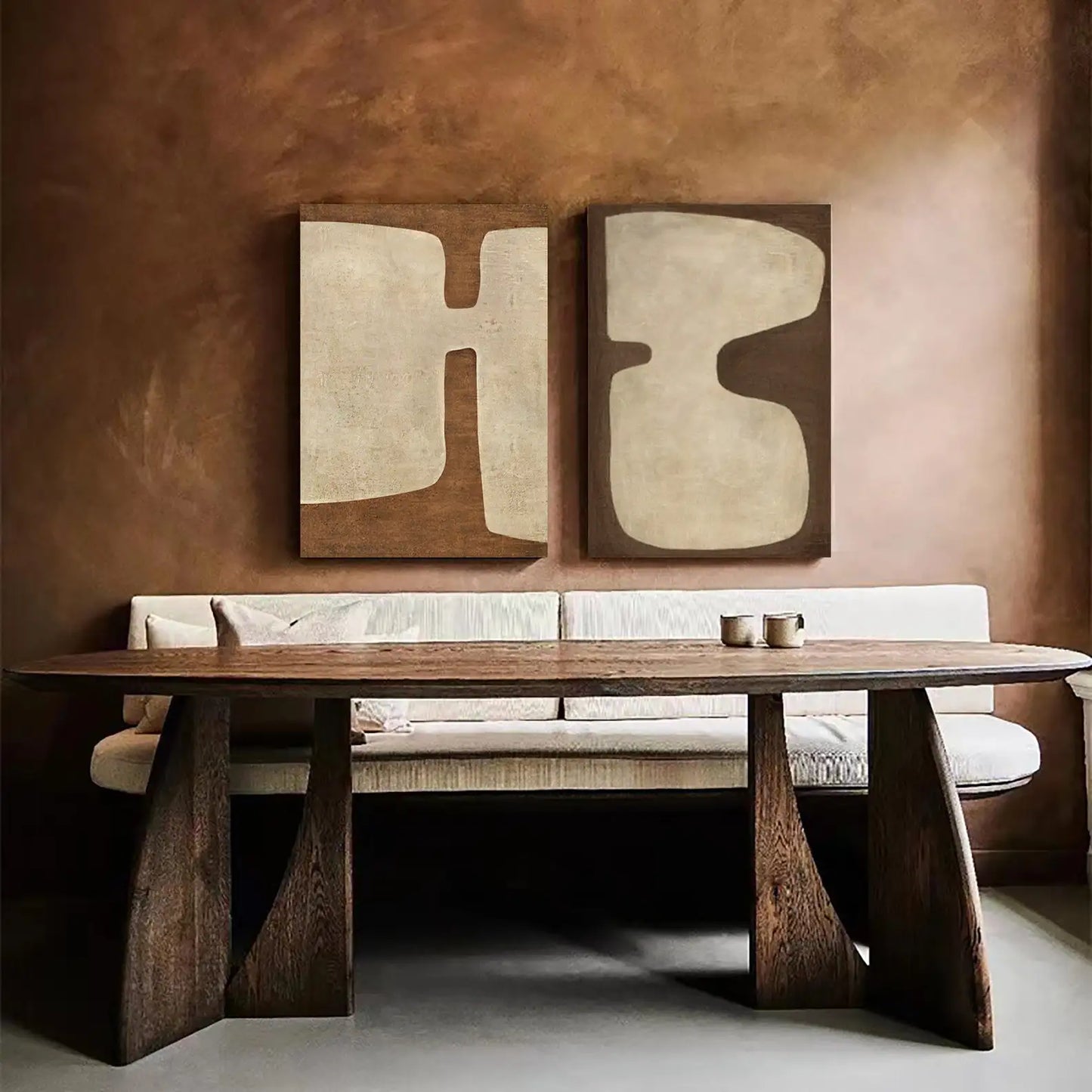 Brown Japandi Canvas Wall Art | 27.6 x 39.4 x 1 in | Modern Abstract Home Decor | Brick by Brick