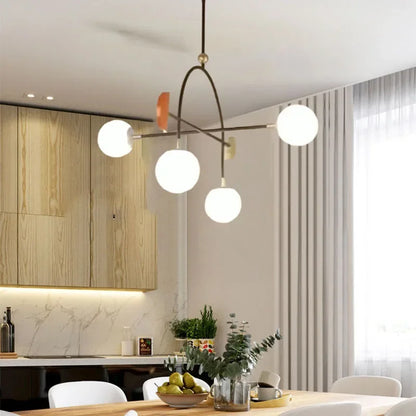 Designer Pendant Lamp | White Glass Art Deco Suspension Light | 4 Bulb Adjustable Hanging Fixture | Brick by Brick