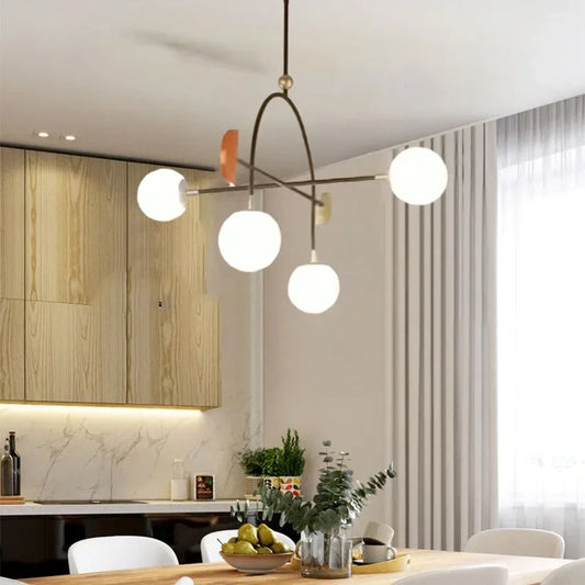 Designer Pendant Lamp | White Glass Art Deco Suspension Light | 4 Bulb Adjustable Hanging Fixture | Brick by Brick