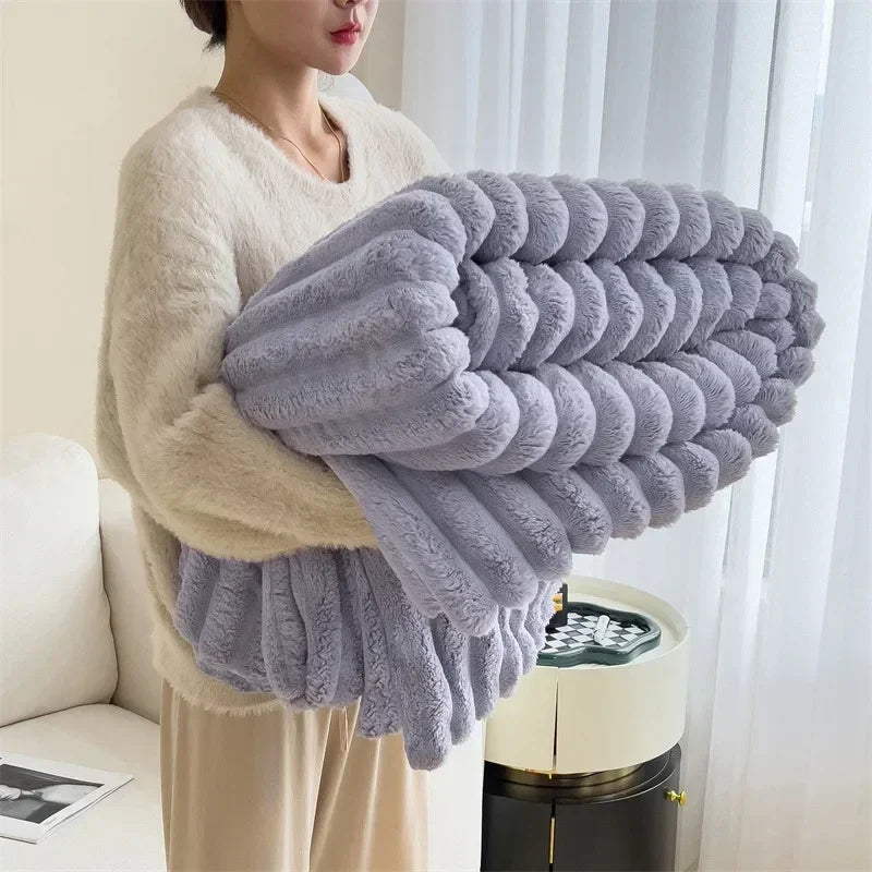 Cozy Fleece Throw Blanket | Checked Faux Lambswool | Ultra Soft Winter Blanket | Brick By Brick