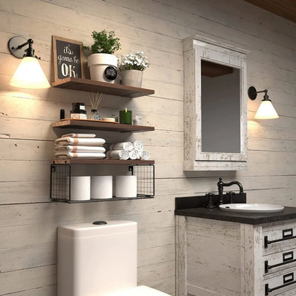 Floating Wall Shelf Set | 3-Piece Storage | Paulownia Wood | Dark Brown | Brick by Brick