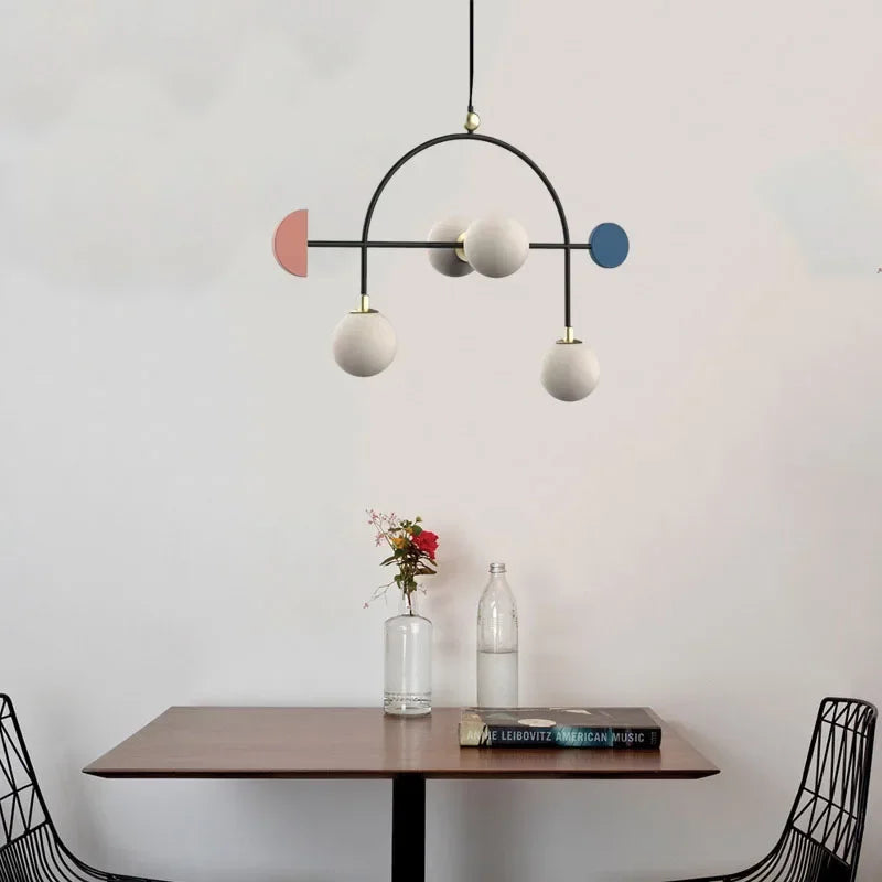 Designer Pendant Lamp | White Glass Art Deco Suspension Light | 4 Bulb Adjustable Hanging Fixture | Brick by Brick