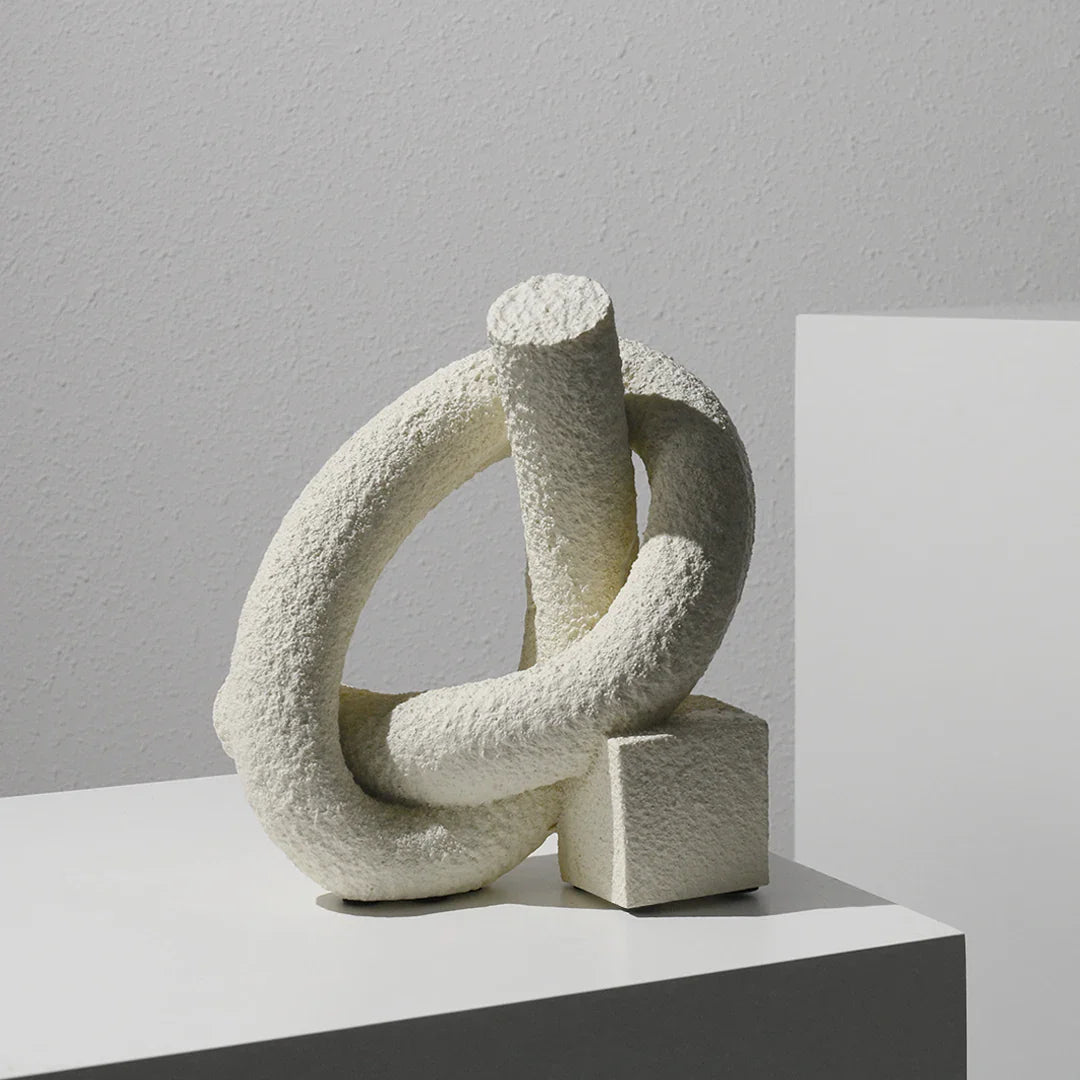 Suteki Ornament Sculpture | 9.8" Abstract Resin Art Loop Form | Neutral White, Black or Gold Gradient