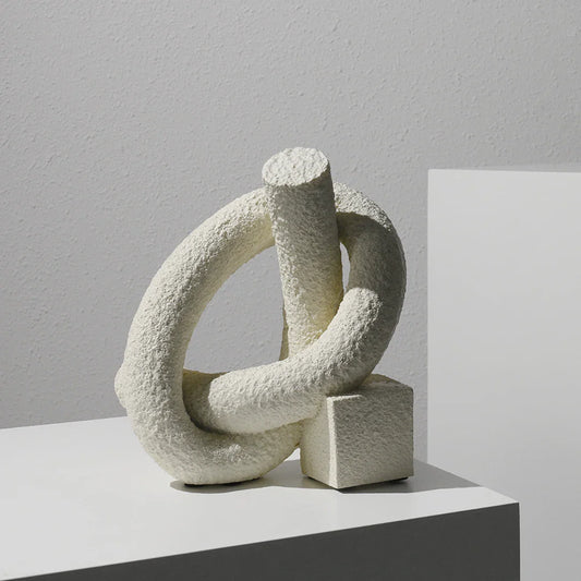 Suteki Ornament Sculpture | 9.8" Abstract Resin Art Loop Form | Neutral White, Black or Gold Gradient