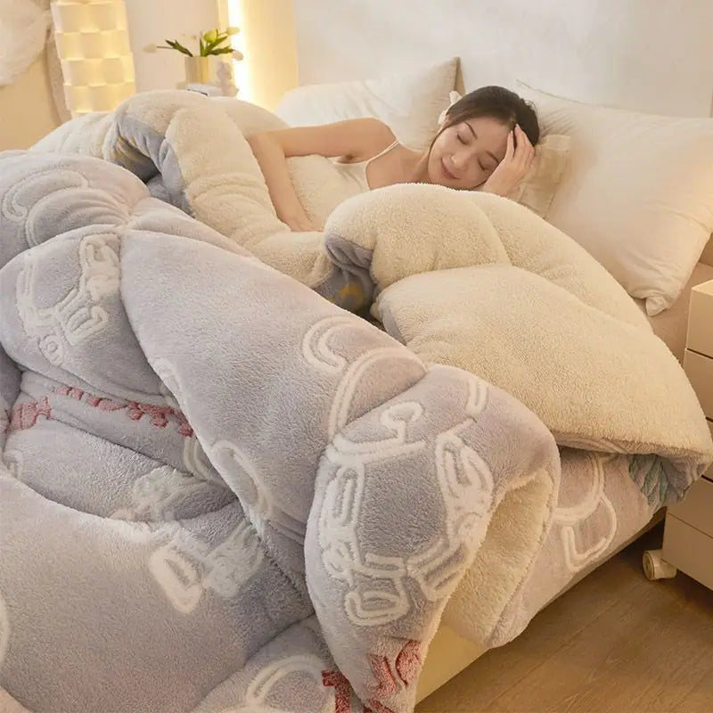 Winter Lamb Wool Blanket | 59 - 79 in | Super Warm Fiber Blanket | Thickened Comforter | Autumn & Winter Bedding | Brick by Brick