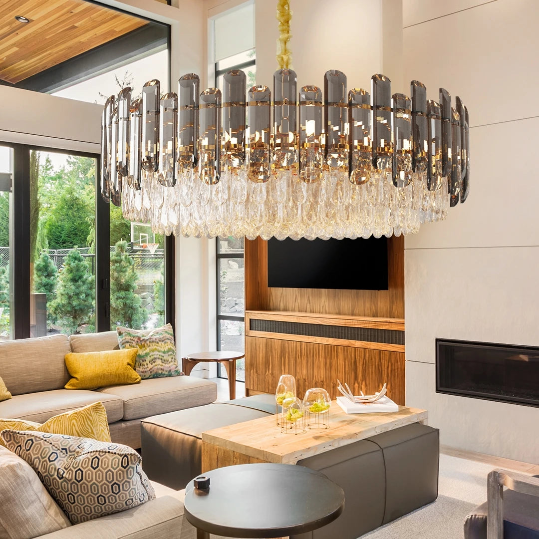Crystal Chandelier | 15.7 × 29.9 in | 4-Layer Modern Pendant Light | Adjustable Ceiling Lamp with 3 Lights | Brick by Brick