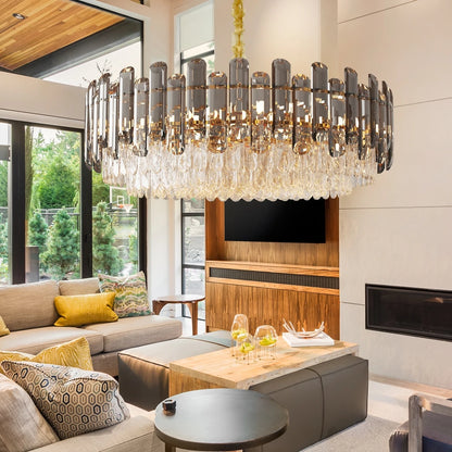 Crystal Chandelier | 15.7 × 29.9 in | 4-Layer Modern Pendant Light | Adjustable Ceiling Lamp with 3 Lights | Brick by Brick