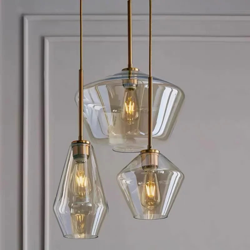 Amber Glass LED Chandelier | Modern Dimmable Pendant Light | Indoor Bedroom Living Room | Brick by Brick