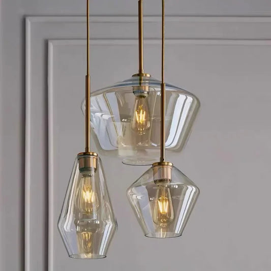 Amber Glass LED Chandelier | Modern Dimmable Pendant Light | Indoor Bedroom Living Room | Brick by Brick
