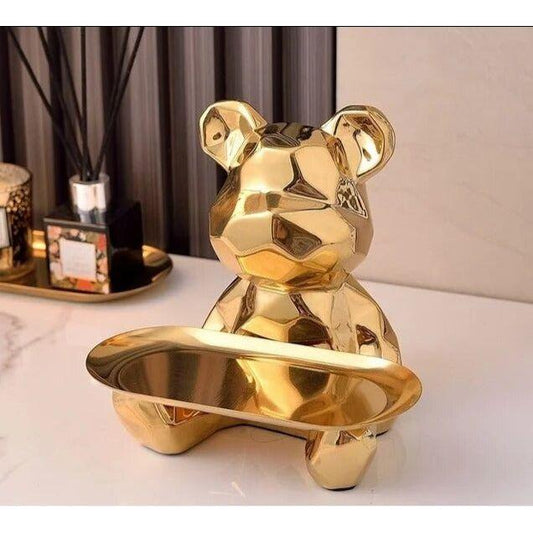 Ceramic Geometric Bear Ornament | 8 x 5 x 6 in | Modern Storage Tray & Piggy Bank | Decorative Sculpture | Brick by Brick