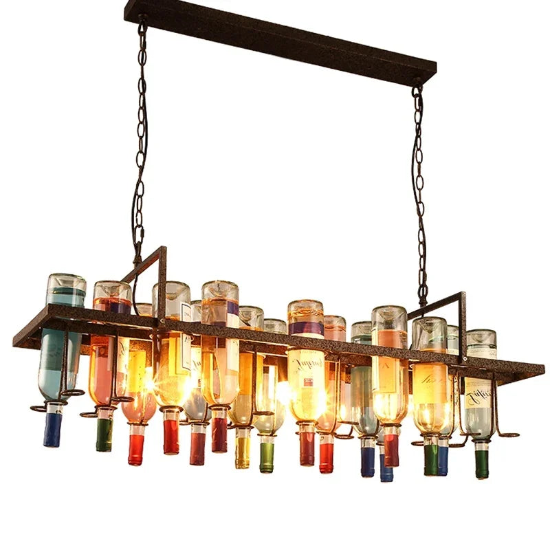 Retro Wine Bottle Pendant Lamp | H11.8 - H12.6 in | Vintage Loft Iron Chandelier | Bar Restaurant Cafe Hanging Light | Brick by Brick