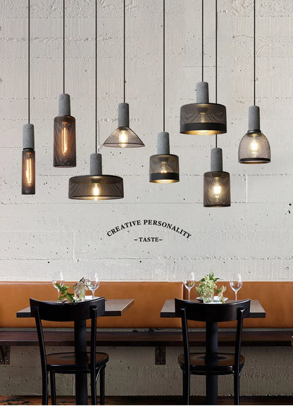 Retro Pendant Lamp | Cement and Iron Birdcage Shade | Hanging Light Fixture | E27 Socket | Brick by Brick