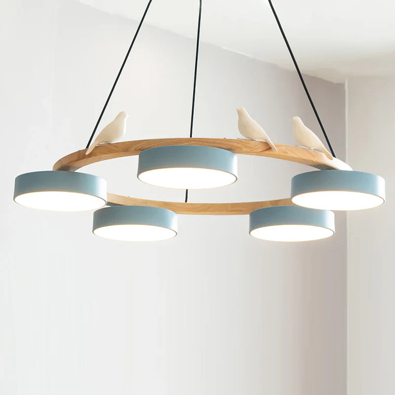 Morandi Style Chandelier | 25.6/28.3 x 5.5 in | Metal, Wood, Resin, Acrylic | Adjustable Pendant | Brick by Brick