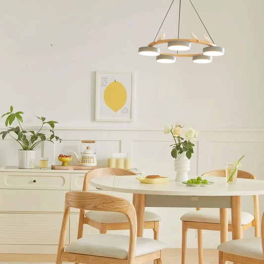 Morandi Style Chandelier | 25.6/28.3 x 5.5 in | Metal, Wood, Resin, Acrylic | Adjustable Pendant | Brick by Brick