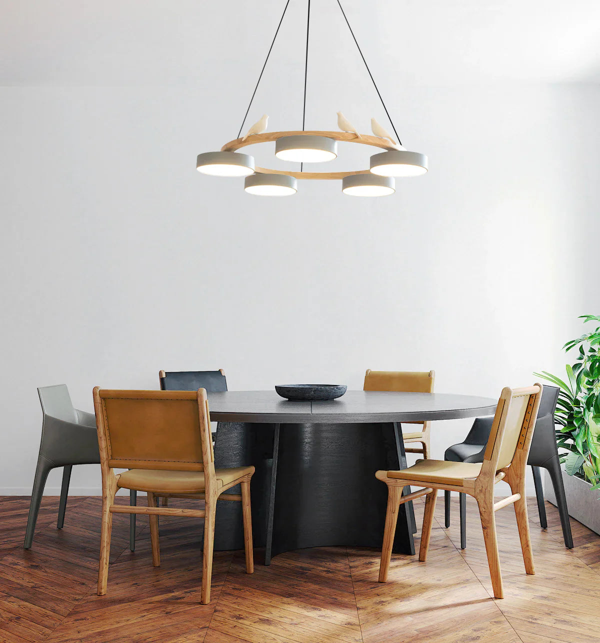 Morandi Style Chandelier | 25.6/28.3 x 5.5 in | Metal, Wood, Resin, Acrylic | Adjustable Pendant | Brick by Brick