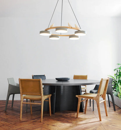 Morandi Style Chandelier | 25.6/28.3 x 5.5 in | Metal, Wood, Resin, Acrylic | Adjustable Pendant | Brick by Brick