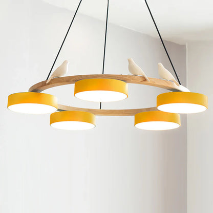 Morandi Style Chandelier | 25.6/28.3 x 5.5 in | Metal, Wood, Resin, Acrylic | Adjustable Pendant | Brick by Brick