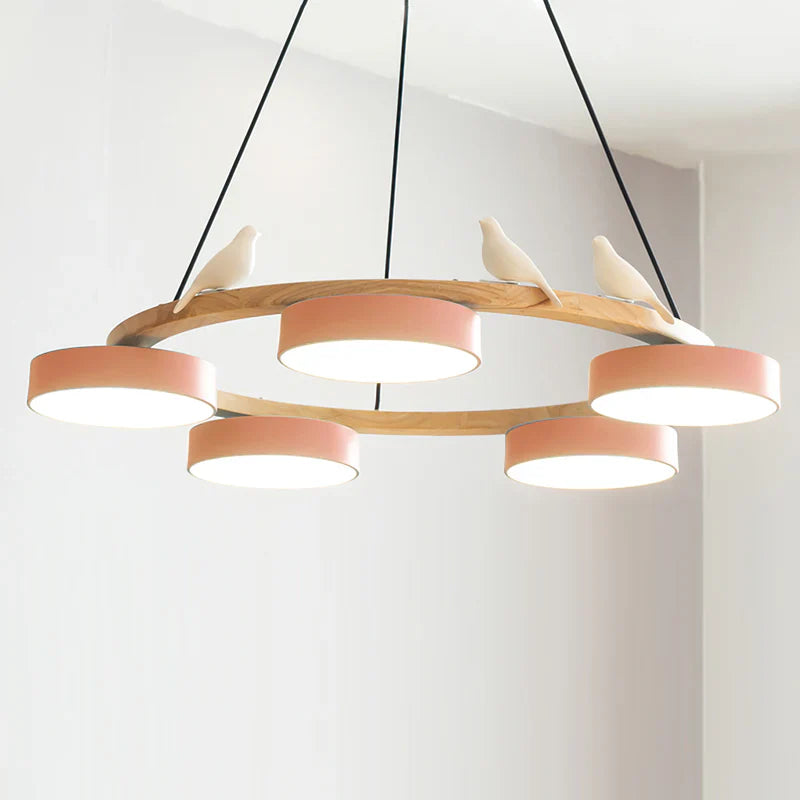 Morandi Style Chandelier | 25.6/28.3 x 5.5 in | Metal, Wood, Resin, Acrylic | Adjustable Pendant | Brick by Brick
