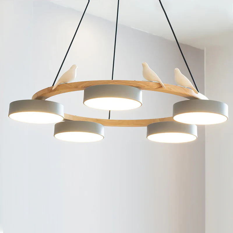 Morandi Style Chandelier | 25.6/28.3 x 5.5 in | Metal, Wood, Resin, Acrylic | Adjustable Pendant | Brick by Brick