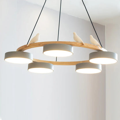 Morandi Style Chandelier | 25.6/28.3 x 5.5 in | Metal, Wood, Resin, Acrylic | Adjustable Pendant | Brick by Brick