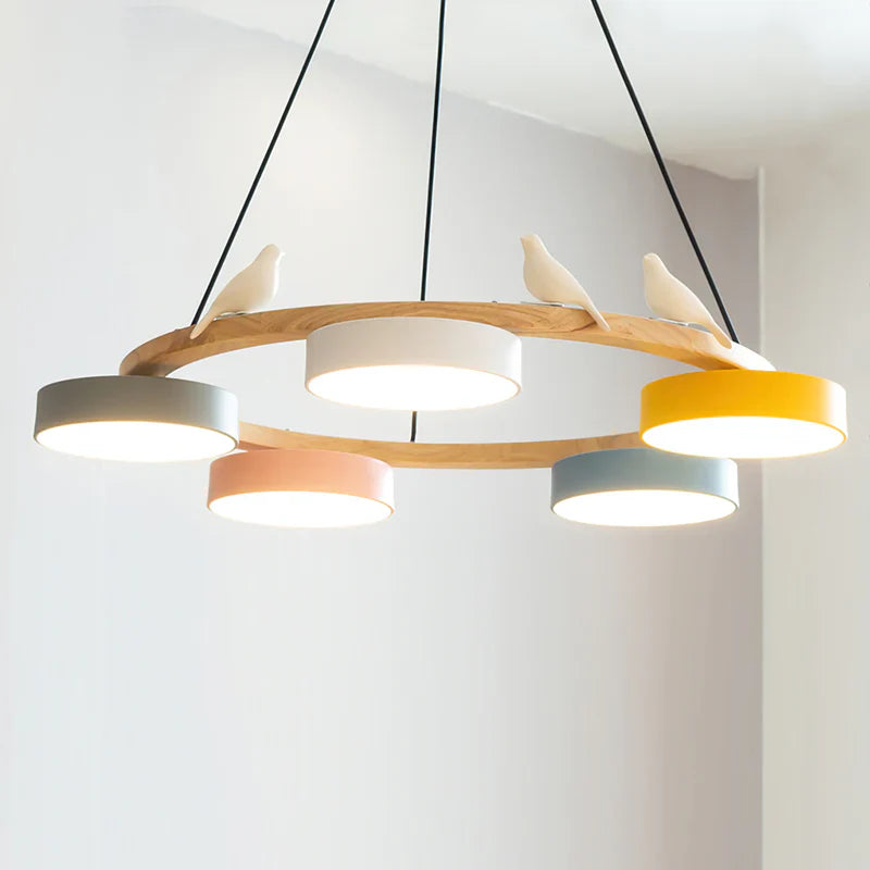 Morandi Style Chandelier | 25.6/28.3 x 5.5 in | Metal, Wood, Resin, Acrylic | Adjustable Pendant | Brick by Brick