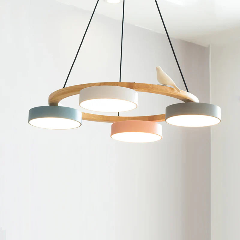 Morandi Style Chandelier | 25.6/28.3 x 5.5 in | Metal, Wood, Resin, Acrylic | Adjustable Pendant | Brick by Brick