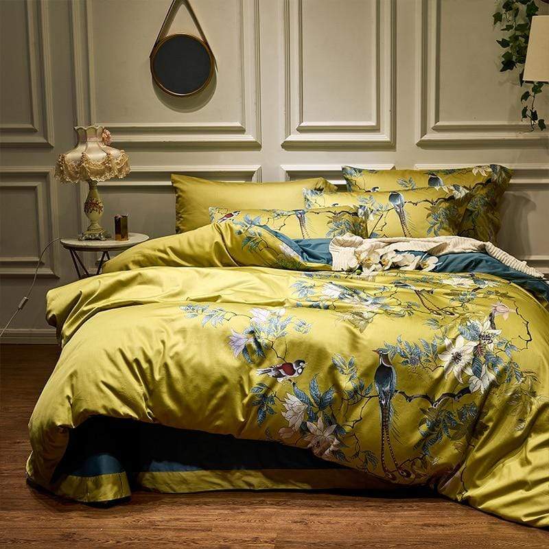 Egyptian Cotton Pillow Set | 20 x 30 or 36 in | Yellow Floral Botanical Print | Soft Breathable Pillow Covers | Brick by Brick