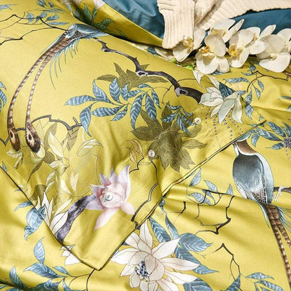 Egyptian Cotton Pillow Set | 20 x 30 or 36 in | Yellow Floral Botanical Print | Soft Breathable Pillow Covers | Brick by Brick