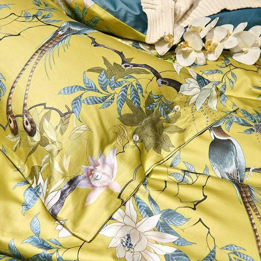 Egyptian Cotton Pillow Set | 20 x 30 or 36 in | Yellow Floral Botanical Print | Soft Breathable Pillow Covers | Brick by Brick
