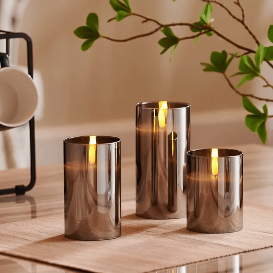Flameless LED Candles | Table Lamp | 3-Piece Set | Realistic Flickering Glow | Metallic Finish | Brick by Brick