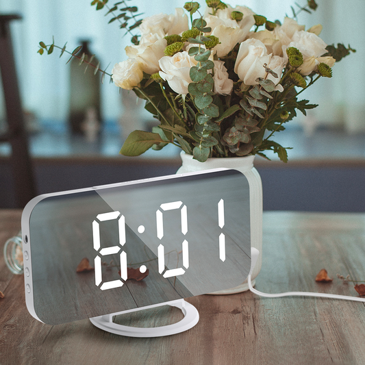 Sleek Mirrored LED Digital Alarm Clock | USB Powered | Adjustable Brightness & Memory Feature | Modern Wake-Up Light | 20 x 8 cm | Brick by Brick London 0
