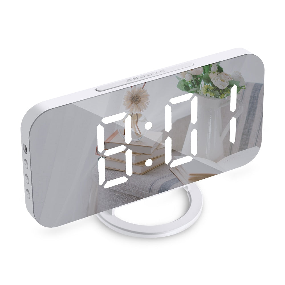 Sleek Mirrored LED Digital Alarm Clock | USB Powered | Adjustable Brightness & Memory Feature | Modern Wake-Up Light | 20 x 8 cm | Brick by Brick London 4