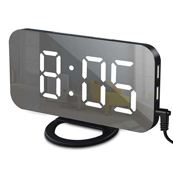 Sleek Mirrored LED Digital Alarm Clock | USB Powered | Adjustable Brightness & Memory Feature | Modern Wake-Up Light | 20 x 8 cm | Brick by Brick London 5