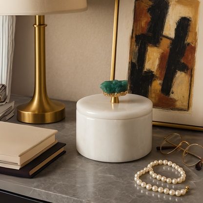 Aurora Marble Storage Jar | 4.7 × 3.9 in | Solid Stone | Gemstone Handle | Brick by Brick