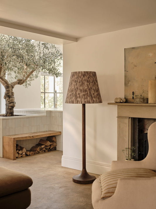 Sundara Floor Lamp | Statement Lighting | Pleated Linen Shade | Mid-Century Modern Design | Brick by Brick London 1