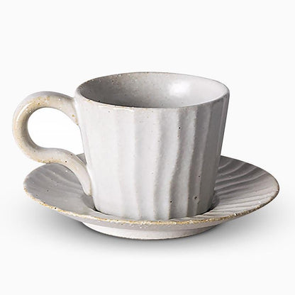White Stoneware Coffee Mug Set |  3"x3" Cup, 6" Saucer | Ceramic Cup | Splatter Design | Brick by Brick