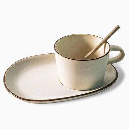 Stoneware Coffee Cup & Saucer Set | White | Large Snack Plate | Tea & Coffee | Brick by Brick