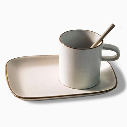 Stoneware Coffee Cup & Saucer Set | White | Large Snack Plate | Tea & Coffee | Brick by Brick